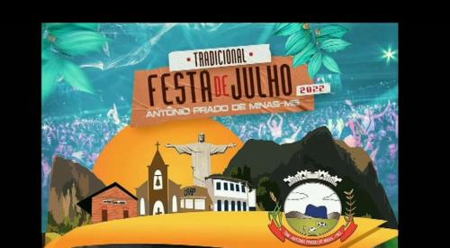 a poster for a festival of youowa with a church at Casinhas no Interior de MG in Antônio Prado