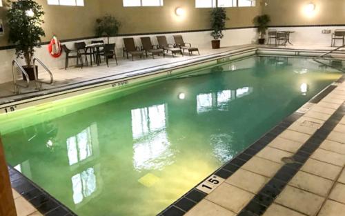 a large pool with green water in a building at Silver Rock Condominiums by Fernie Central Reservations in Fernie