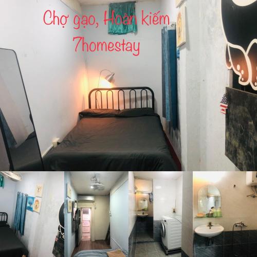 um pequeno quarto com uma cama e uma casa de banho em Head of Old Quater - CHEAP em Hanói