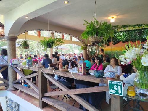 un grupo de personas sentadas en un restaurante en Hotel Paraíso Encantado en Xilitla