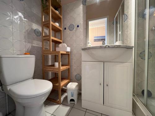 une salle de bain avec toilettes et lavabo dans l'établissement Appartement cosy hyper centre d'Arcachon, proche plage et commerces - FR-1-474-262, à Arcachon