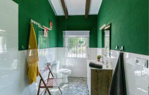 a green bathroom with a toilet and a sink at Nice Home In La Puebla De Los Infan in La Puebla de los Infantes