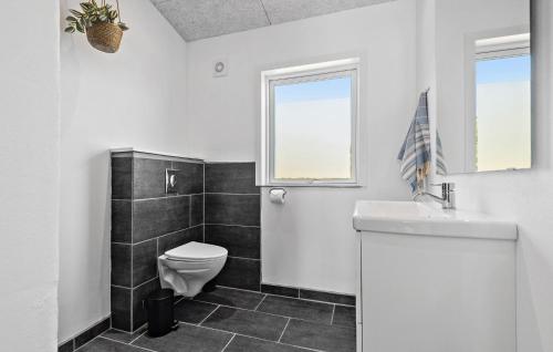 baño con aseo y lavabo y ventana en Beautiful Home In Hemmet With Wifi en Hemmet
