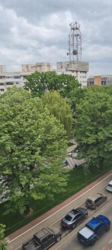 a group of cars parked on a road with trees at Apartament cu 2 camere spatioase in centrul orasului - ANDREI in Brăila