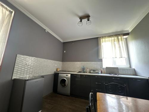 cocina con lavadora y lavadora en Guest house chavchavadze N23 en Stepantsminda