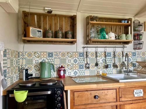 Η κουζίνα ή μικρή κουζίνα στο Willowbank shepherds hut