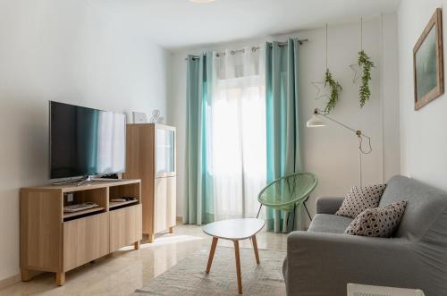 ein Wohnzimmer mit einem Sofa und einem TV in der Unterkunft Apartamento Biznaga in Alhaurín de la Torre