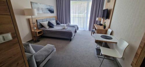 シェンナにあるApartament Czarna Góra STARのソファとテーブルのあるリビングルーム