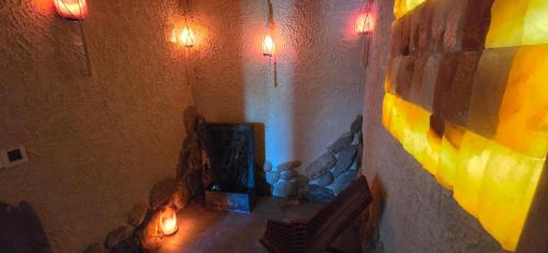 an overhead view of a room with lights on the wall at Kaszuby wczasy u Danusi sauna i bania in Lipusz