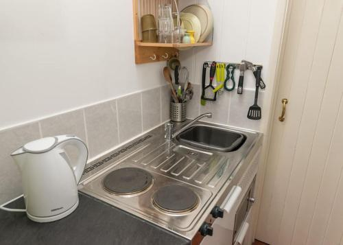 a kitchen counter with a sink and a mixer at Cosy bijou retreat in Pembrokeshire