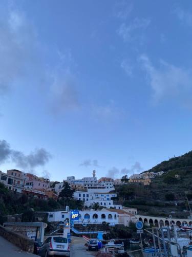 a town on a hill with houses and cars at Hotel Ariston in Ustica