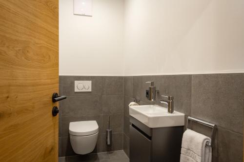 a bathroom with a toilet and a sink at Apartment Seeglück am Walchsee - sehr stylisch, zentral und neuerbaut in Walchsee