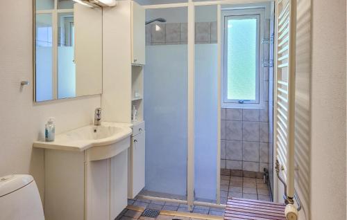 y baño con lavabo y ducha. en Pet Friendly Apartment In Hyltebruk With Wifi en Hyltebruk