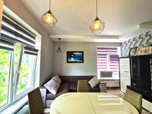 a living room with a couch and a table at Garsoniera Soroca in Soroca