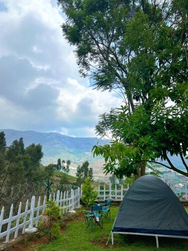 a tent sitting in the grass next to a fence at Earth songs by Green leaves - 10 kms from kotagiri in Kotagiri