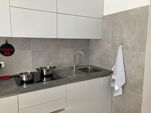 a kitchen with two pots and a sink at Ca' La Bella Vita in Mestre