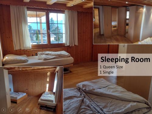 2 Bilder eines Zimmers mit 2 Etagenbetten in der Unterkunft Alpine Chalet with Natural Pool in Eschen
