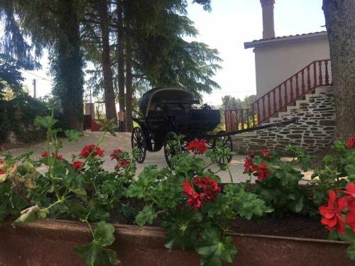an old car is parked next to some flowers at Quinta da Pousada Casa de Campo in Santa Marta de Penaguião