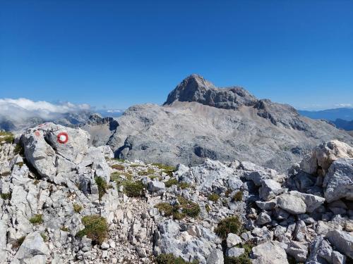 a view from the top of a rocky mountain at Apartmaji Vesna in Bohinj