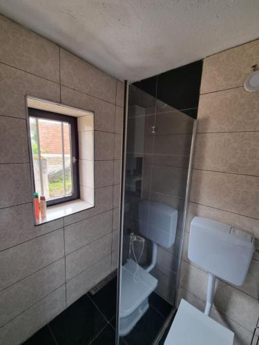Un baño con inodoro y ventana. en Holiday home Tarik Kulen Vakuf, en Bihać