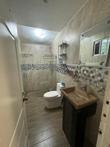 a bathroom with a toilet and a sink at Casa en Santiago por el Homs in Santiago de los Caballeros