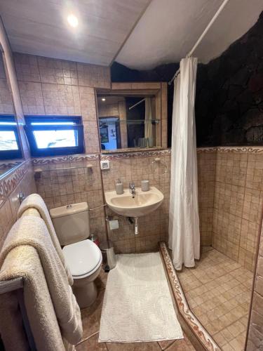 a bathroom with a toilet and a sink at Castillo Lanzarote Villa 1 - Sleep in a Volcanic Cave in Tías