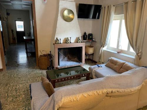 a living room with a couch and a fireplace at Casa Rural Molera in Elda