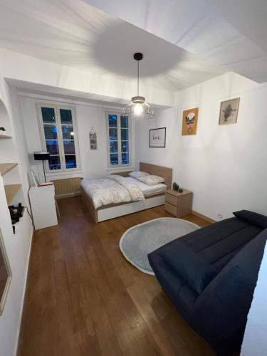 une chambre avec un lit et un canapé dans l'établissement Appartement Dijon le Zola, à Dijon