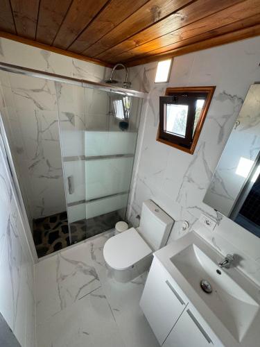 a white bathroom with a toilet and a sink at Atico Valentina in El Paso