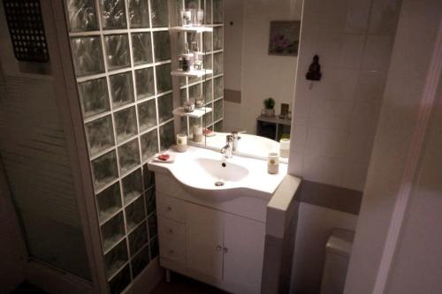 a bathroom with a sink and a mirror at Au bout du rêve - Le Gosier in Le Gosier