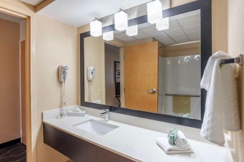 a bathroom with a sink and a large mirror at Best Western Inn at Blakeslee-Pocono in Blakeslee