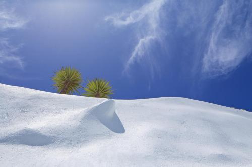 a mound of snow with palm trees in the background at Alta Vista Suites in Firostefani