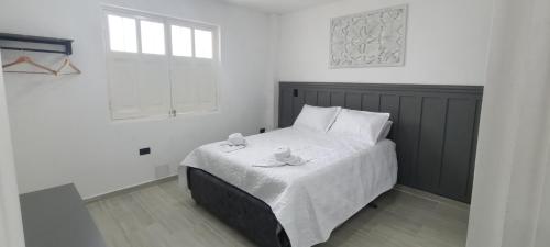 a bedroom with a large bed with two white towels on it at Aparta hotel natural in Salento