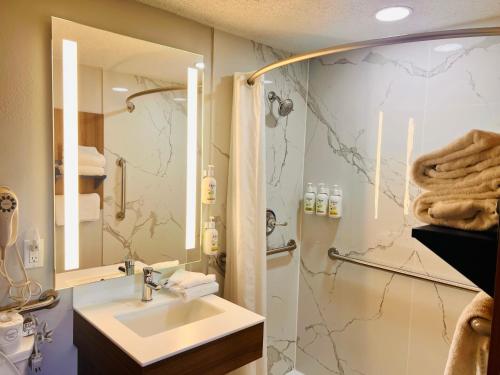 y baño con lavabo y ducha. en Microtel Inn by Wyndham Lexington, en Lexington