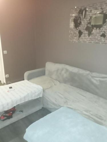 un salon avec un canapé et un lit dans l'établissement J.O STADE, à Saint-Denis