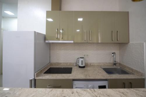 a kitchen with a sink and a counter top at Gama Palace in Batumi