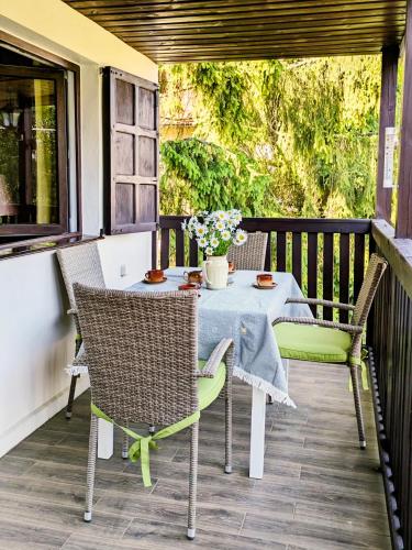 Różany Ogród - dom pod lasem, z widokiem na jezioro i kominkiem, rowery, łódka, rowerek wodny