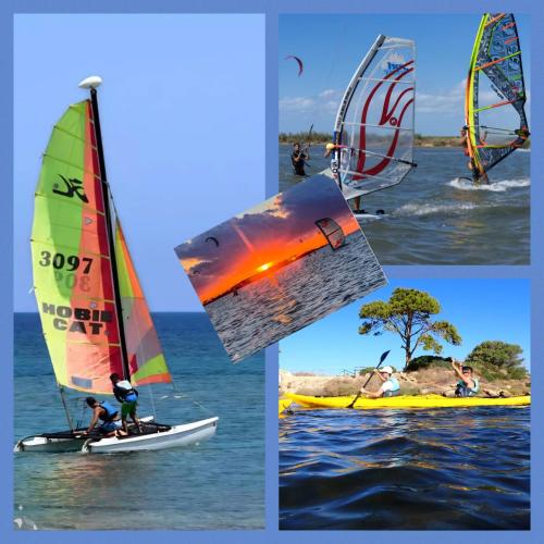 three pictures of people windsurfing on the water at B&B da Giovy in Marsala