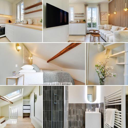 Ce petit appartement comprend une chambre et un salon. dans l'établissement Cosy Duplex, à Boulogne-Billancourt