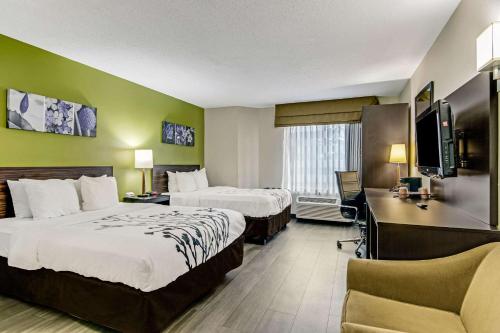 蘭辛的住宿－Sleep Inn near I-80 and I-94，酒店客房设有两张床和电视。