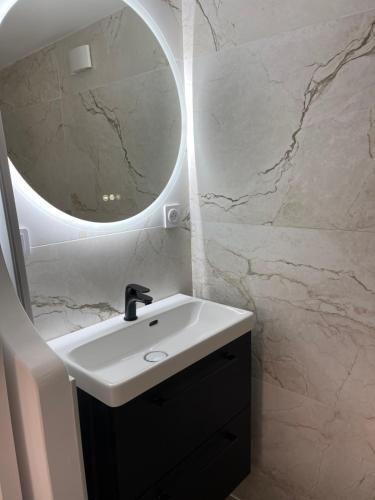 a bathroom with a sink and a mirror at Bali 83 in Bandol