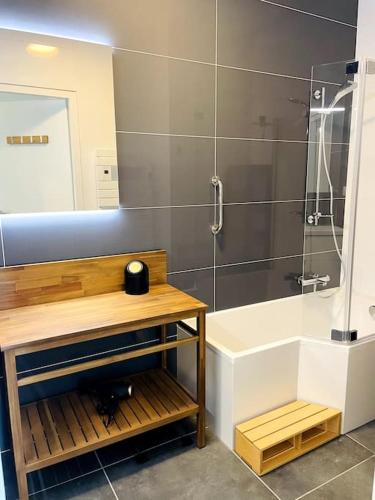 une salle de bain avec douche et lavabo dans l'établissement Le Berlioz - Jardin privatif, à La Rochelle