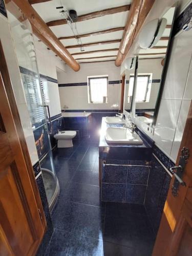 une salle de bain avec un lavabo et des toilettes dans l'établissement Le Mas de l Olivier, à Saint-Geniès-de-Comolas