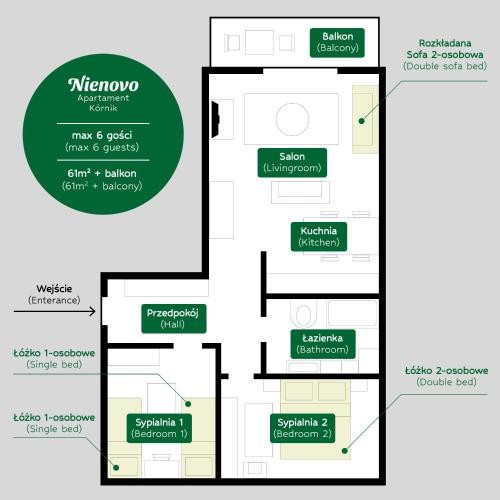 a floor plan of aominium at NIENOVO - Apartament Kórnik niedaleko jeziora i widok na Arboretum in Kórnik