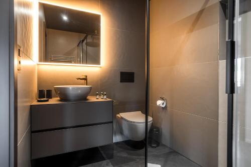 a bathroom with a sink and a toilet at Apartment Neuenhaus 4.5 – GRIWA RENT AG in Grindelwald
