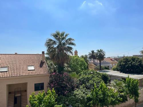 vistas a una casa con palmeras y arbustos en Playa Malvarrosa House en Valencia