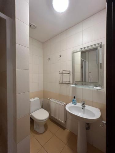Apart hotel Asotel في خاركوف: حمام مع مرحاض ومغسلة