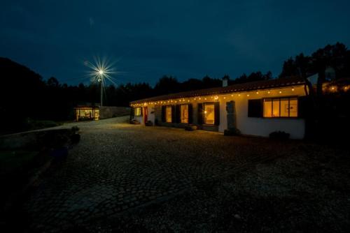 a house at night with a street light at Barrocal Nature Houses in Nelas