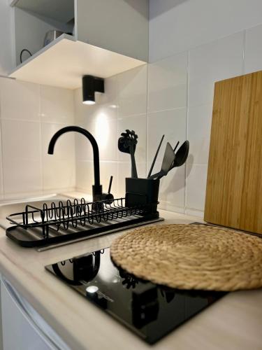 Il comprend une cuisine équipée d'une cuisinière et d'un évier. dans l'établissement Le Vitré, Rennes Est, à Rennes