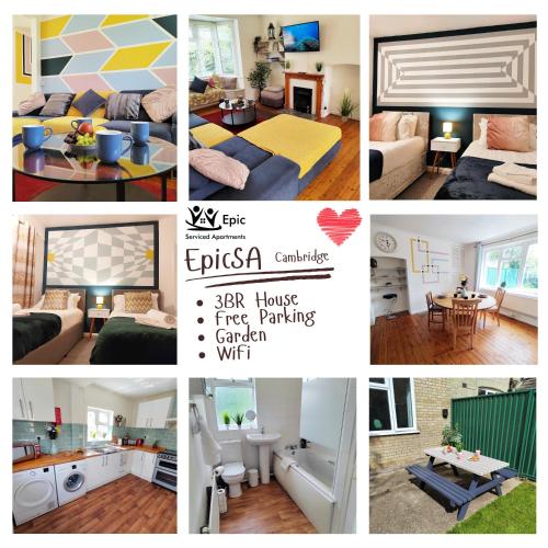 a collage of pictures of a room at Epicsa - Corporate & Family Stay in 3 Bedroom House with Garden, FREE parking in Cambridge